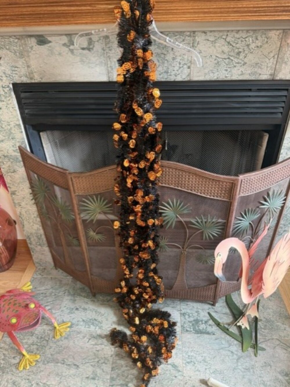 Halloween Pumpkin Tinsel Garland 11' Orange & Black Die Cut Pumpkin Lot of 2